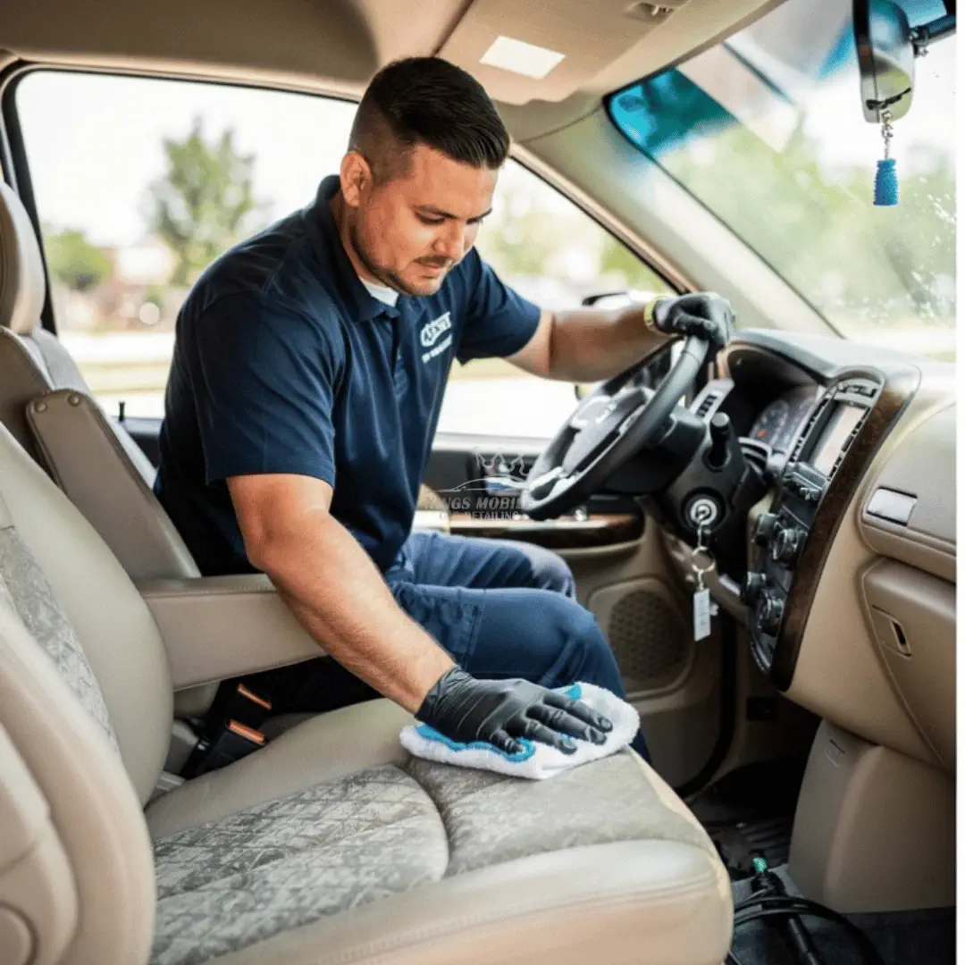 Interior detailing with UV protectant to prevent cracking and fading from Houston summer heat